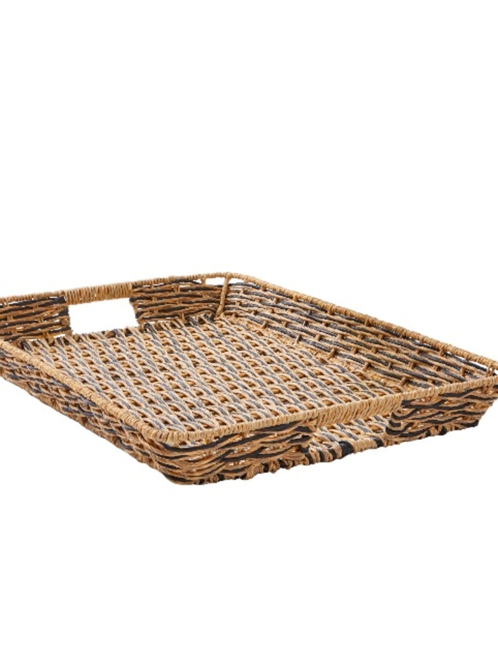 Better Homes & Gardens Beige and Black Resin Rattan Rectangular Serving Tray